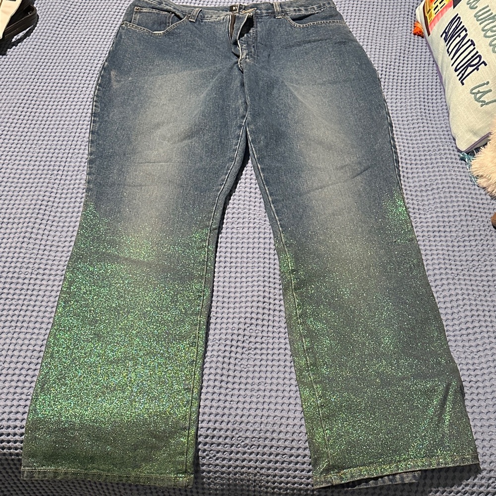 New York & Company Blue Denim Glitter Jeans